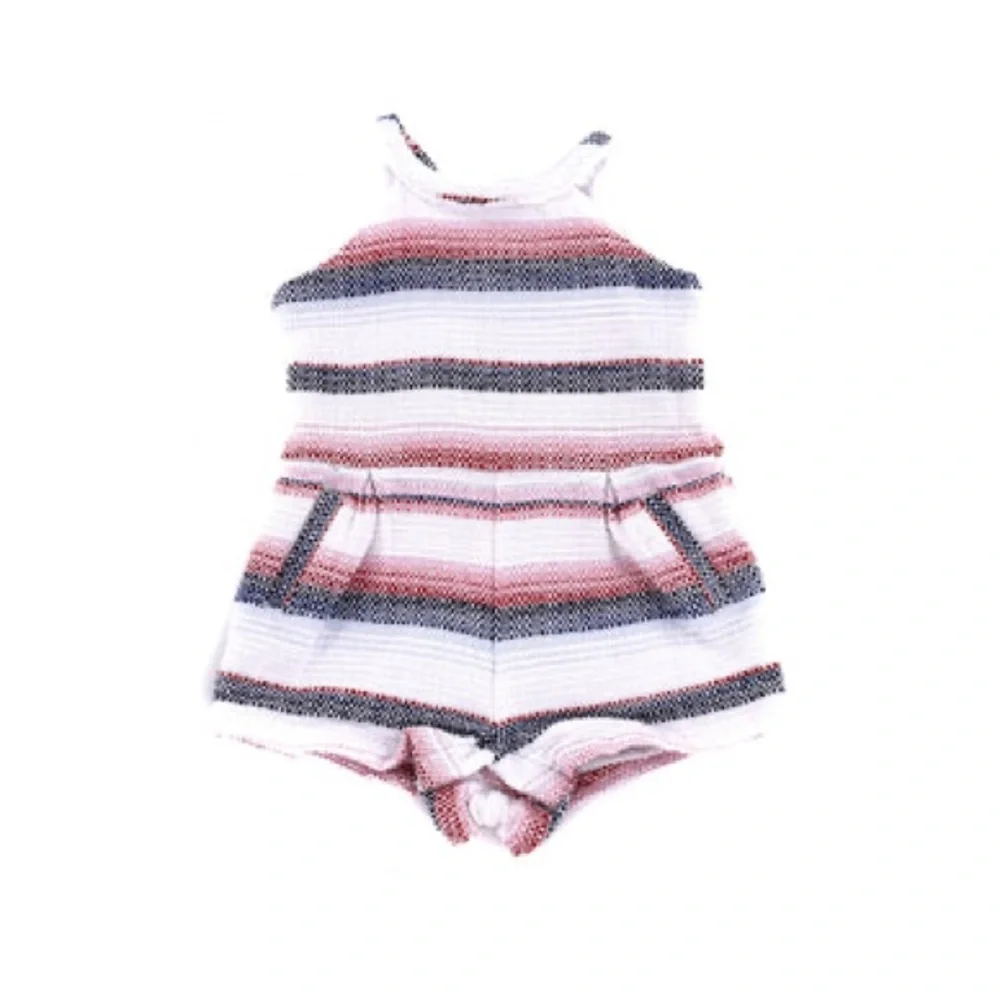 Janie & Jack Girls Cotton Tweed Romper, Size Kids 8, White, Red, Pink, Blue